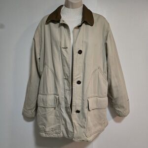 Woolrich Womens M  Beige Flannel Lined Chore Barn Work Jacket Duck Canvas Coat